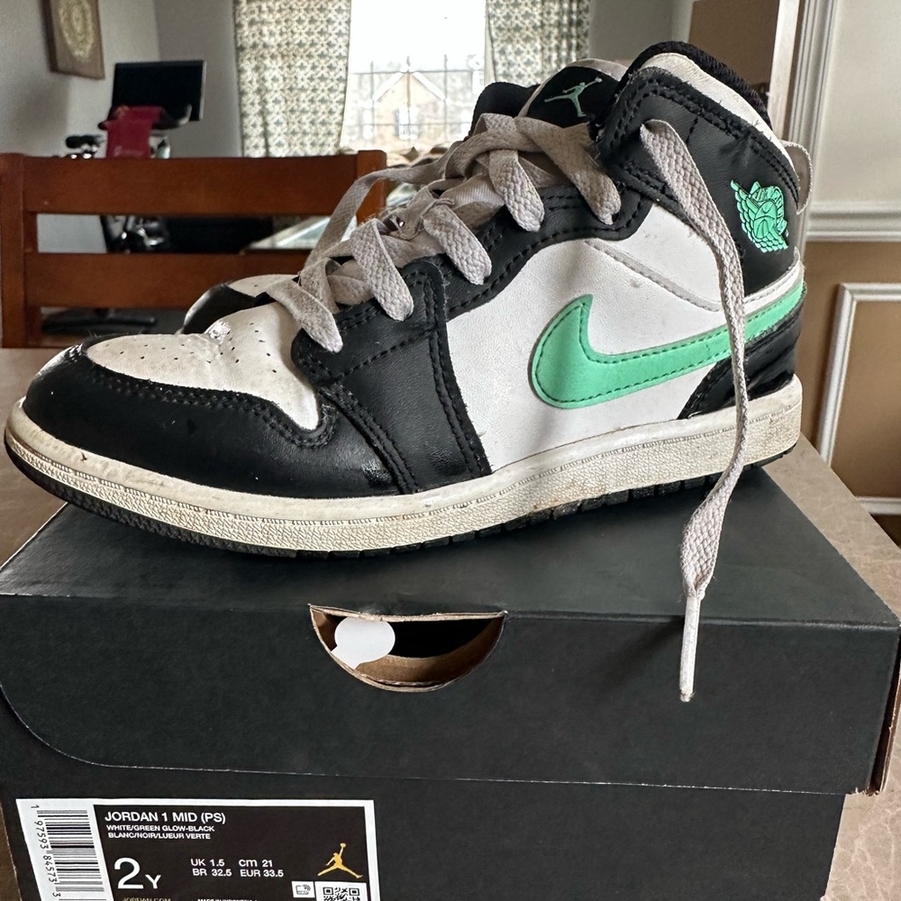 Nike Air Jordan 1 Mid Black and Mint Sneakers